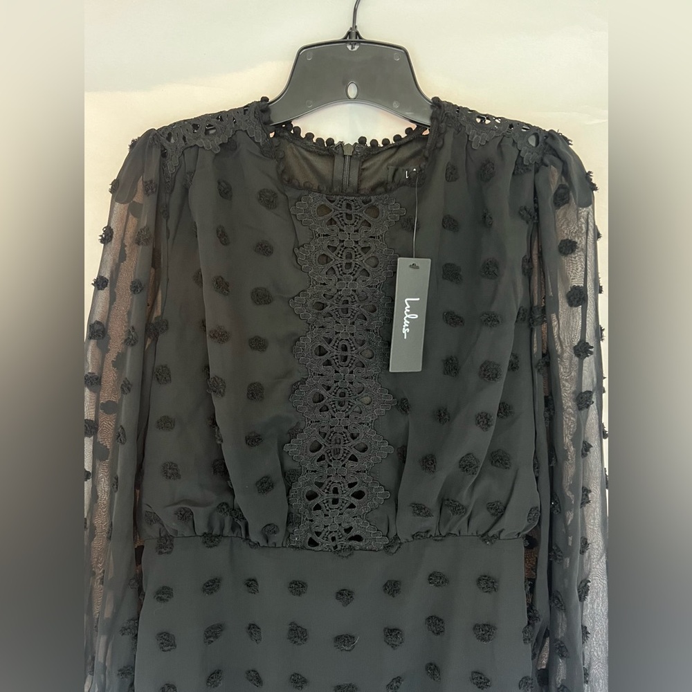 Lulu's Lust or Love Black Embroidered Lace Long Sleeve Dress Women's Size Medium - Picture 5 of 10
